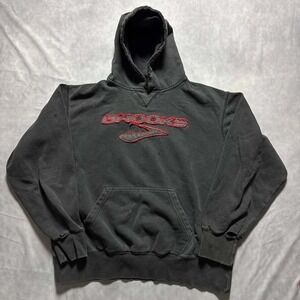 Brooks Running Mens Distressed Hoodie Black Red Logo Vintage Pullover Medium